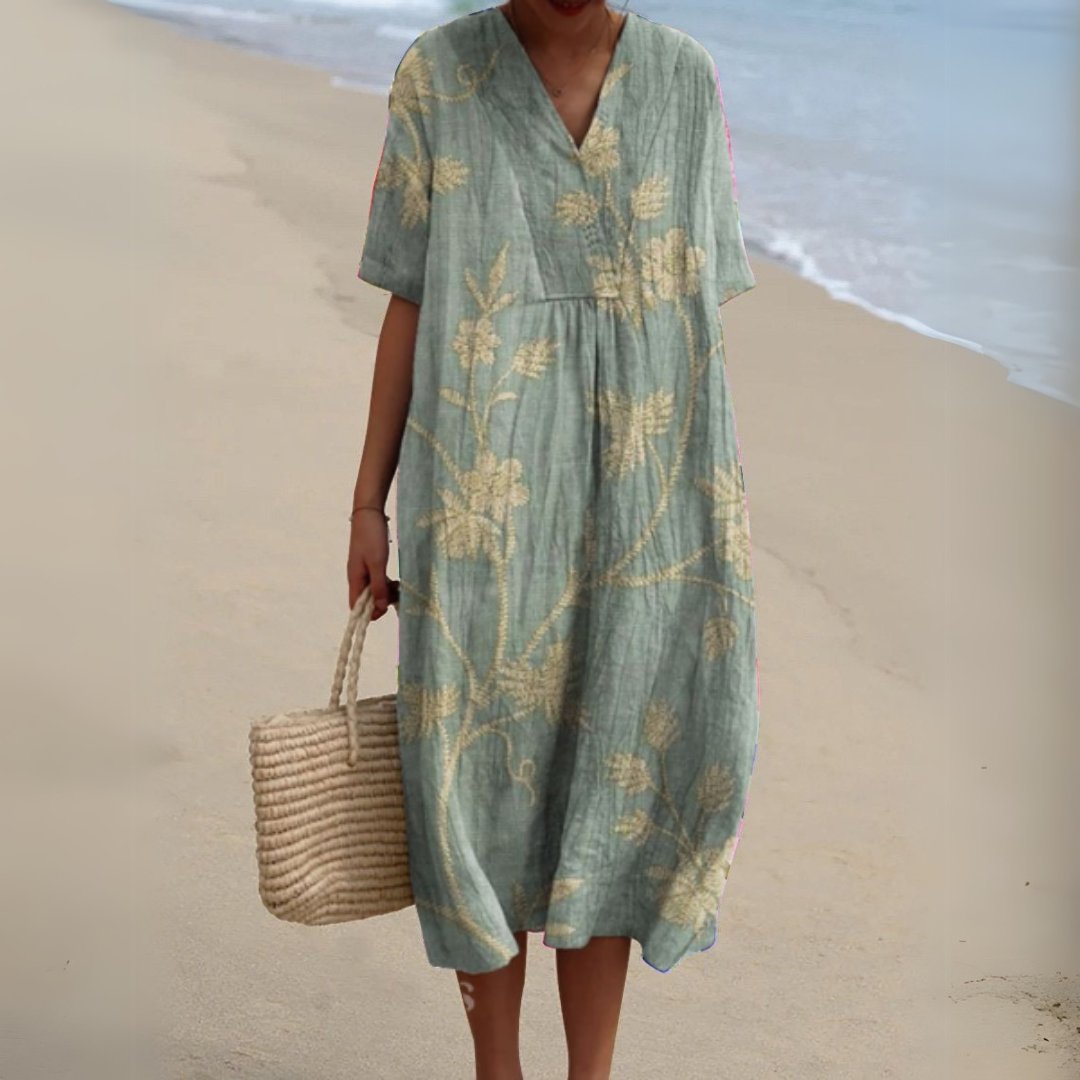 Women's Floral Print V-Neck Midi Dress