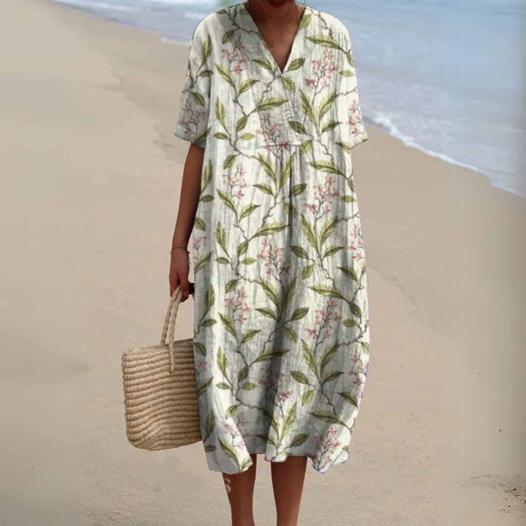 Women's Floral Print V-Neck Midi Dress