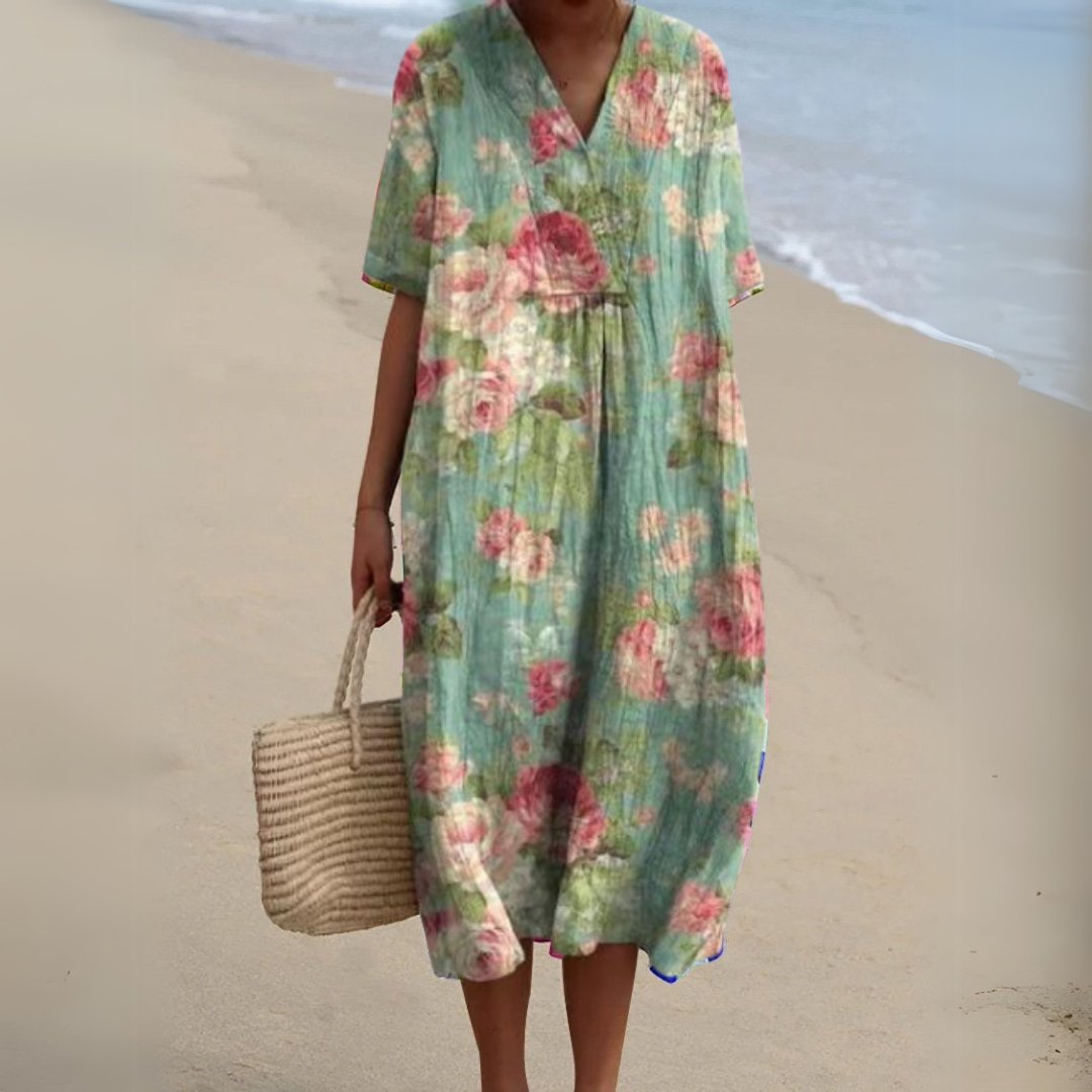 Women's Floral Print V-Neck Midi Dress