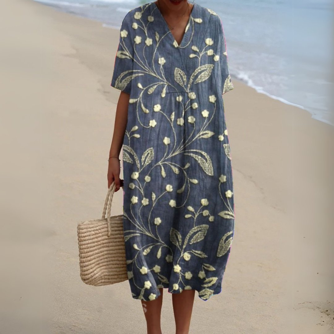 Women's Floral Print V-Neck Midi Dress