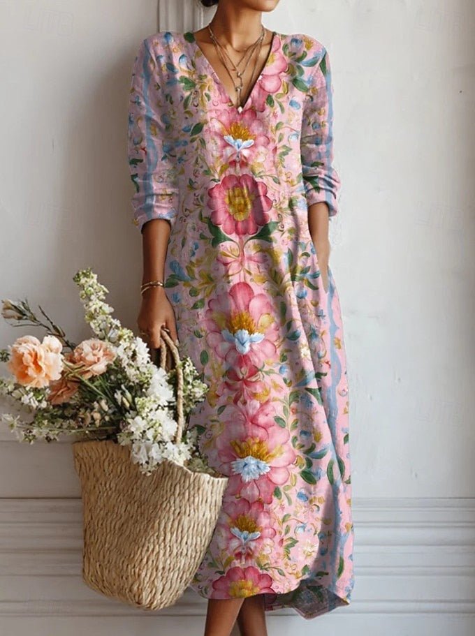 Long-Sleeve Floral Print Maxi Dress