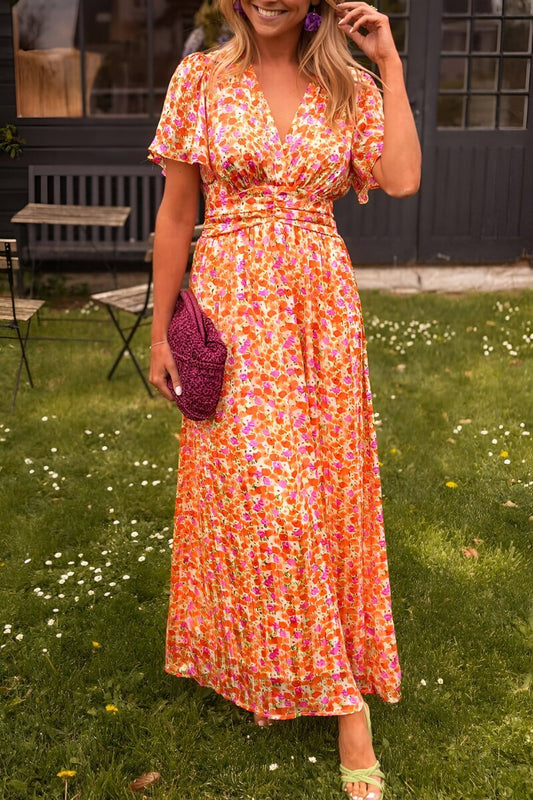 Women's Floral Short-Sleeve Maxi Dress