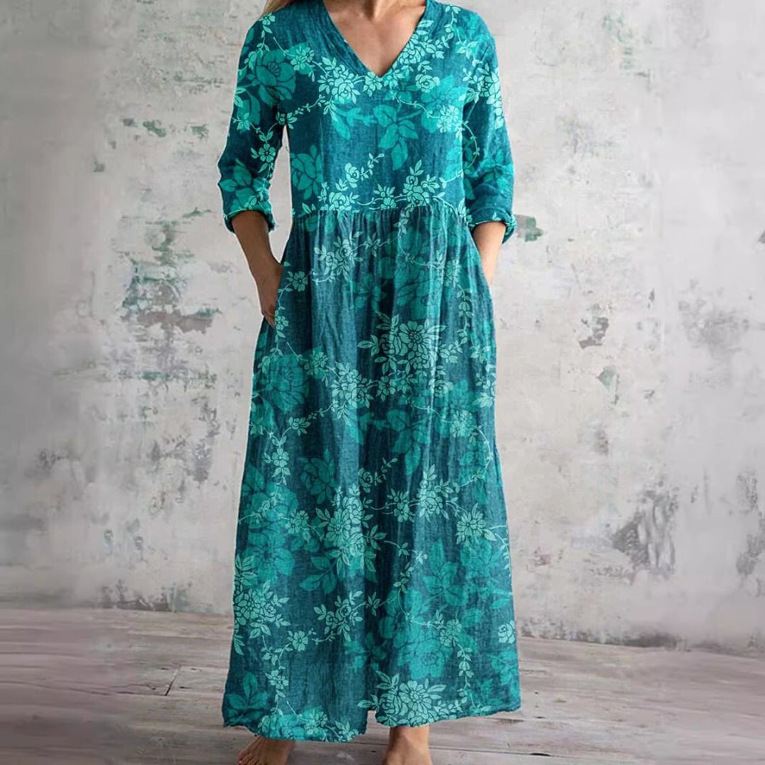 Women's Floral Print V-Neck Summer Maxi Dress