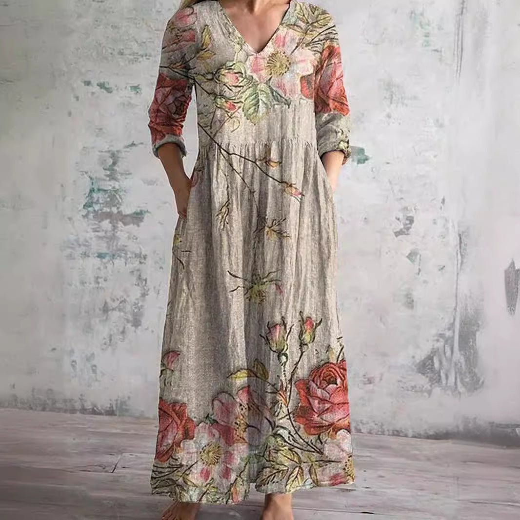 Women's Floral Print V-Neck Summer Maxi Dress