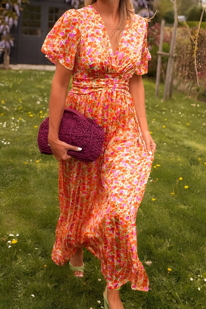 Women's Floral Short-Sleeve Maxi Dress