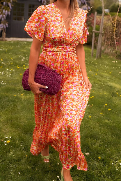 Women's Floral Short-Sleeve Maxi Dress