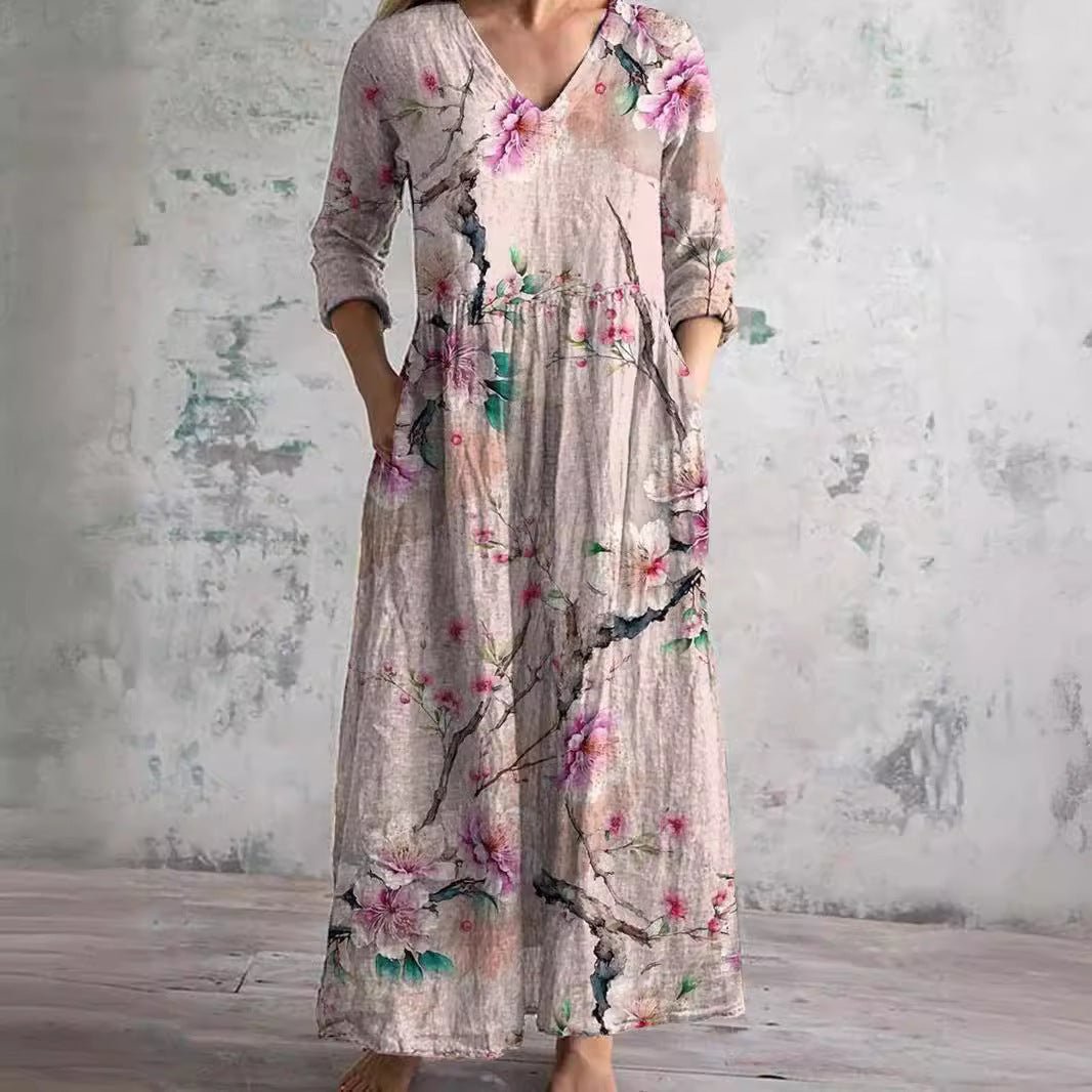 Women's Floral Print V-Neck Summer Maxi Dress