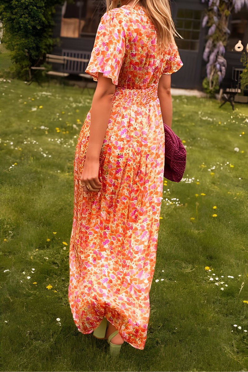 Women's Floral Short-Sleeve Maxi Dress