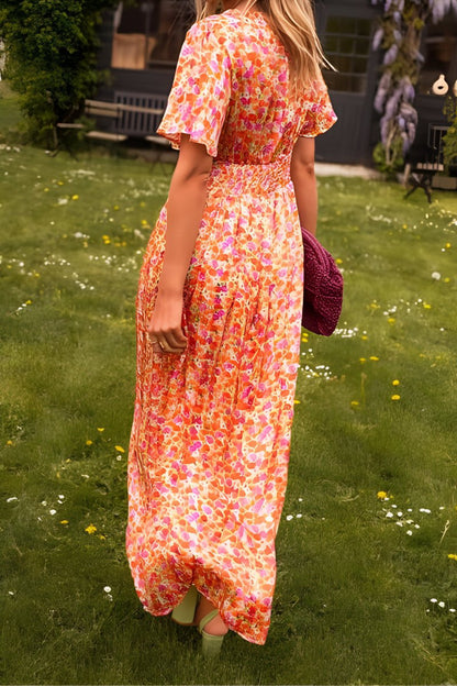Women's Floral Short-Sleeve Maxi Dress