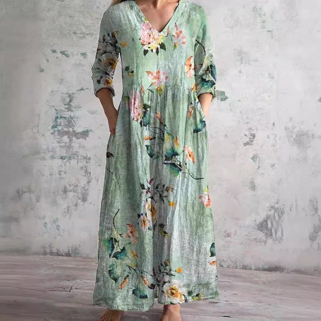 Women's Floral Print V-Neck Summer Maxi Dress