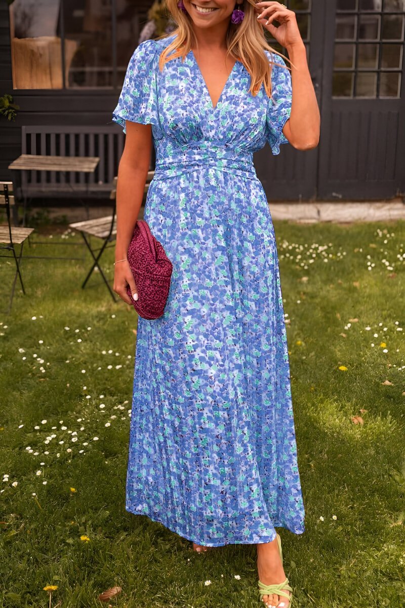 Women's Floral Short-Sleeve Maxi Dress