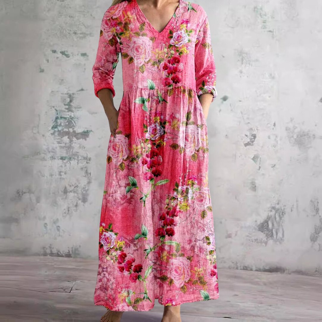 Women's Floral Print V-Neck Summer Maxi Dress