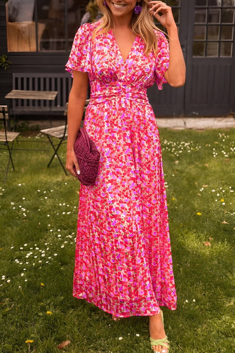 Women's Floral Short-Sleeve Maxi Dress