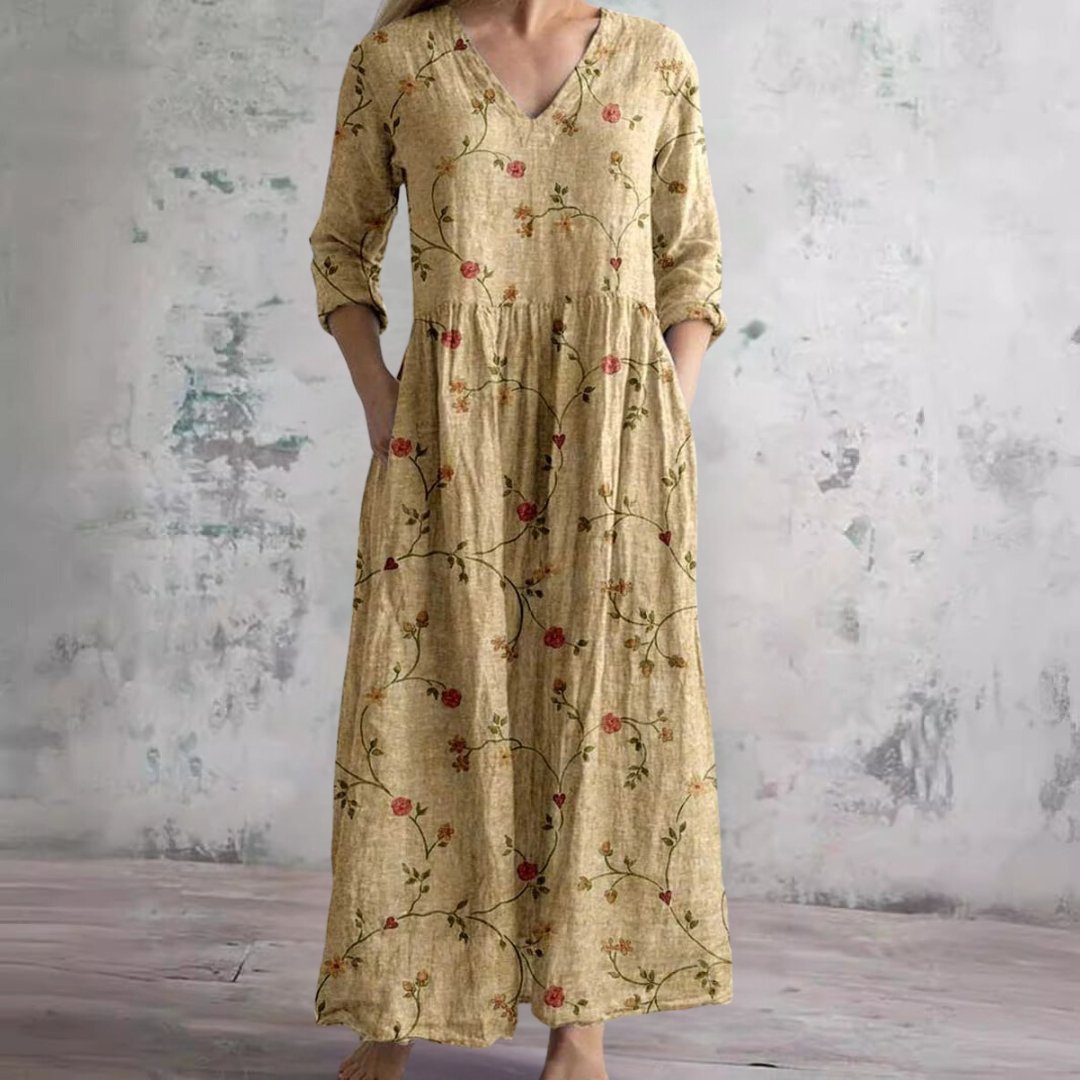 Women's Floral Print V-Neck Summer Maxi Dress