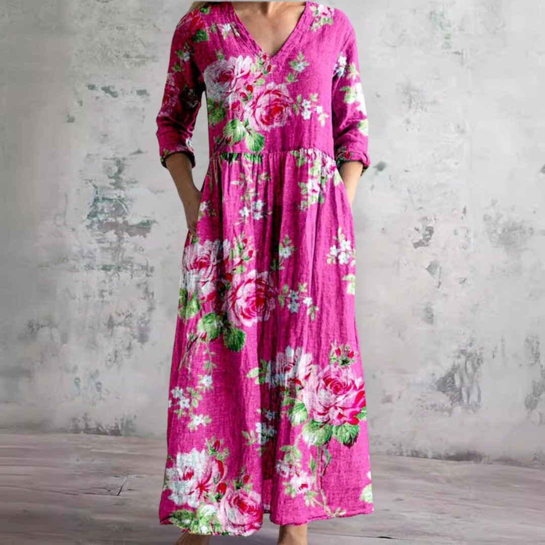 Women's Floral Print V-Neck Summer Maxi Dress
