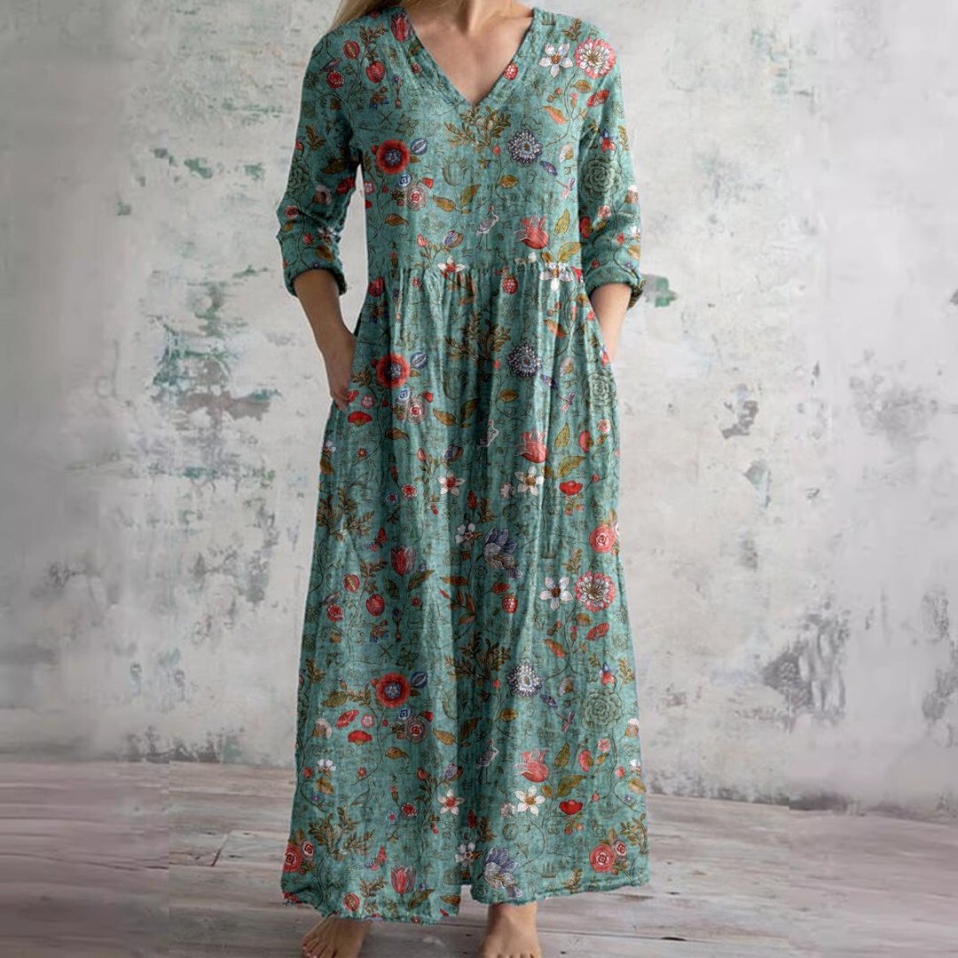 Women's Floral Print V-Neck Summer Maxi Dress