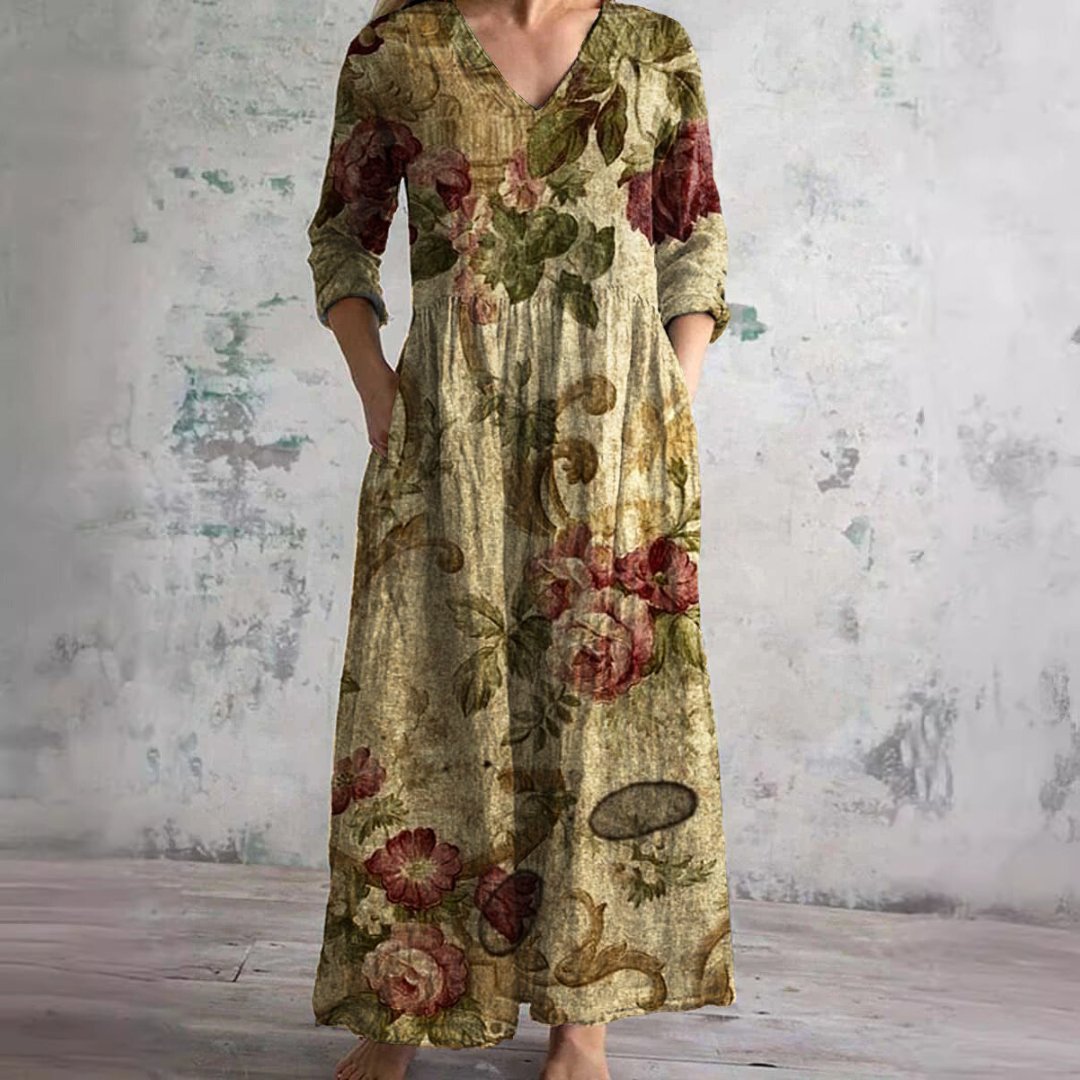 Women's Floral Print V-Neck Summer Maxi Dress