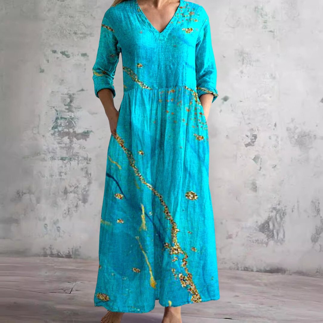 Women's Floral Print V-Neck Summer Maxi Dress