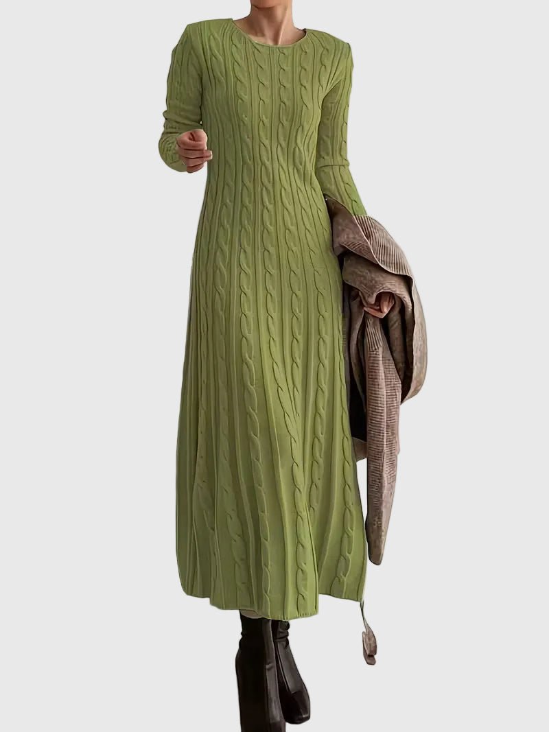 Longline Cable Knit Crew Neck Dress