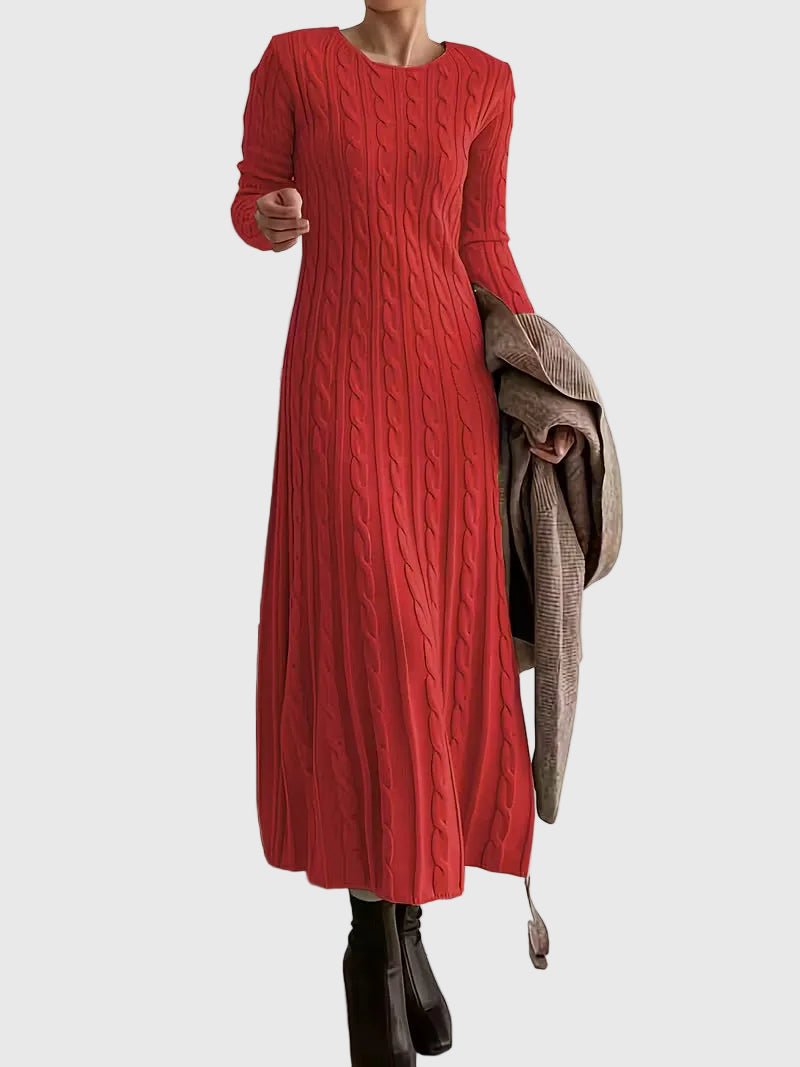 Longline Cable Knit Crew Neck Dress