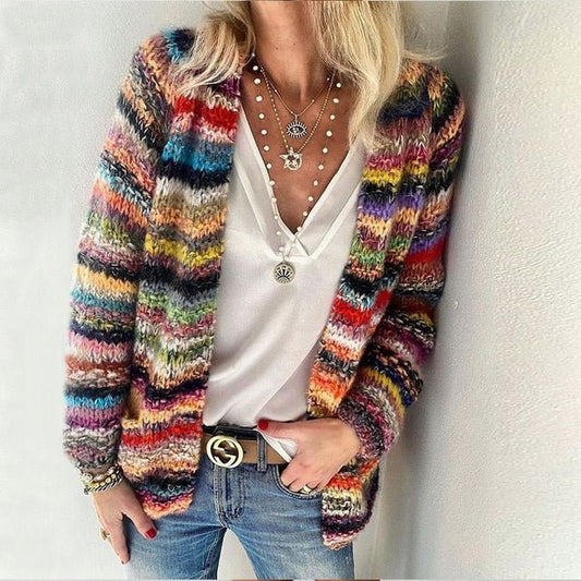 Multicolour Striped Knit Sleeveless Vest Cardigan