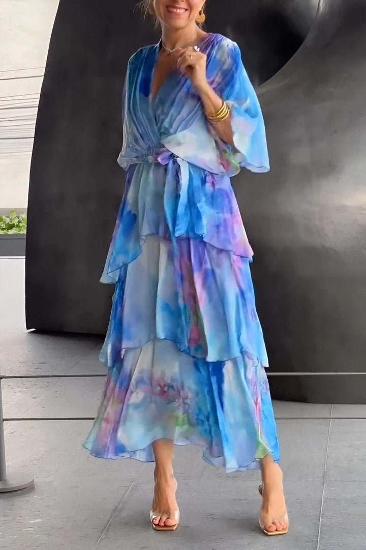 Tiered Floral Chiffon Maxi Dress