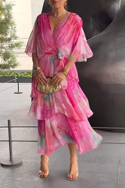 Tiered Floral Chiffon Maxi Dress