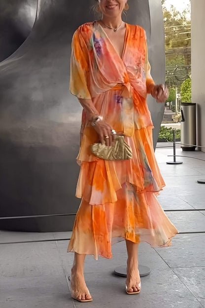 Tiered Floral Chiffon Maxi Dress