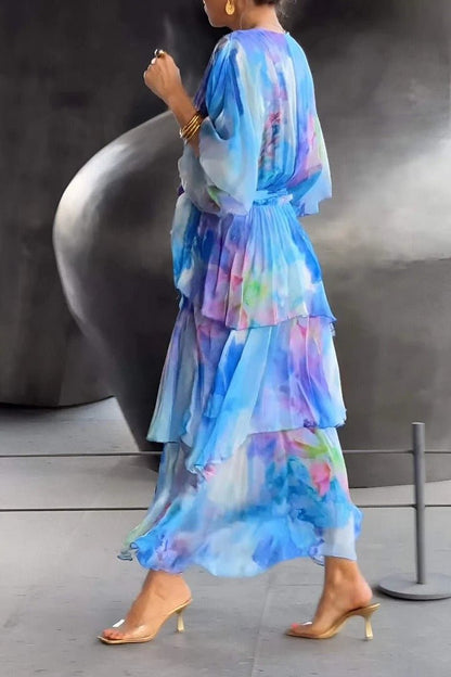 Tiered Floral Chiffon Maxi Dress