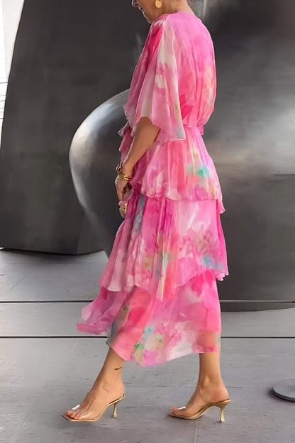 Tiered Floral Chiffon Maxi Dress