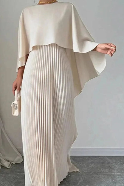 Pleated Maxi Dress with Cape Overlay