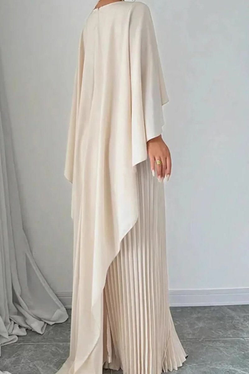 Pleated Maxi Dress with Cape Overlay