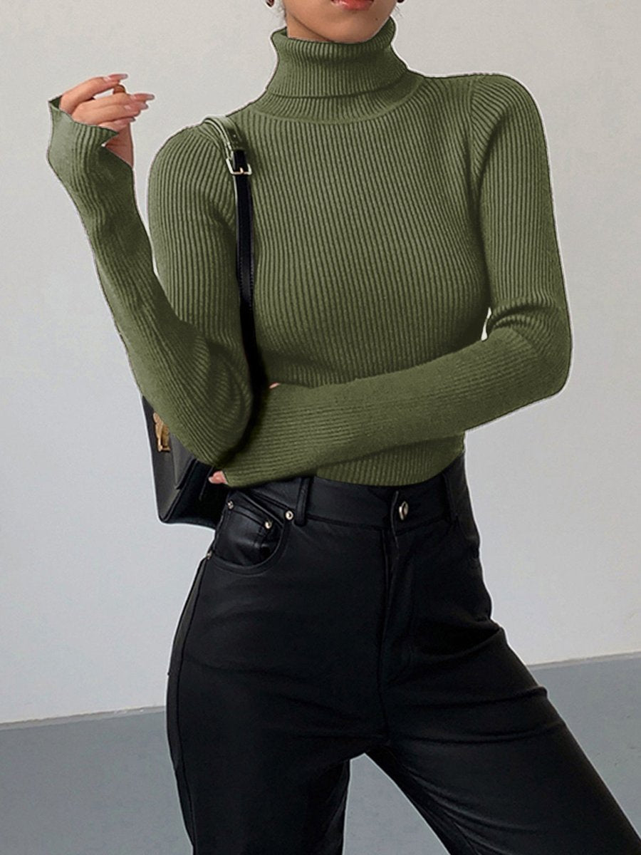Fine-Rib High-Neck Longline Jumper