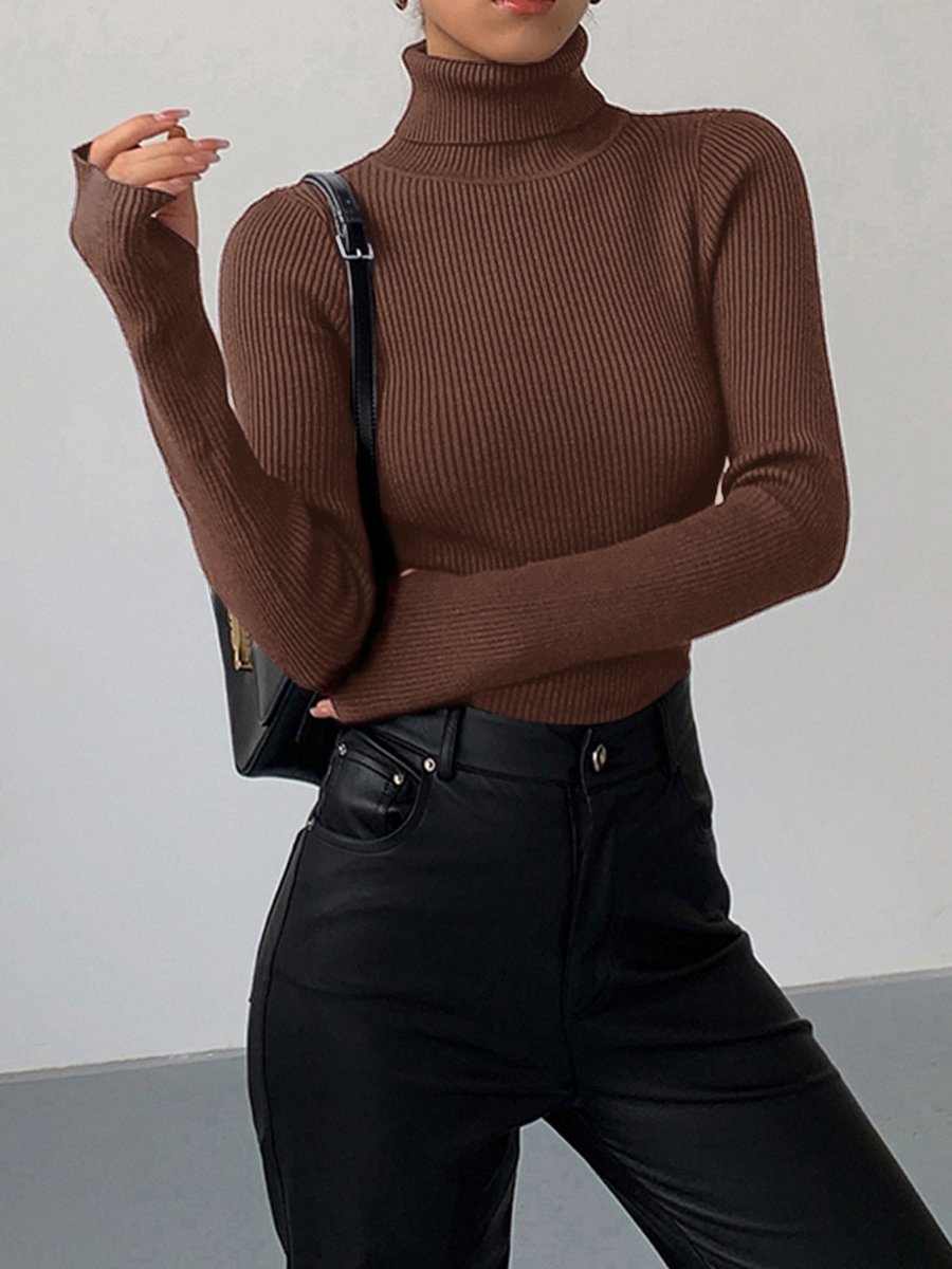 Fine-Rib High-Neck Longline Jumper