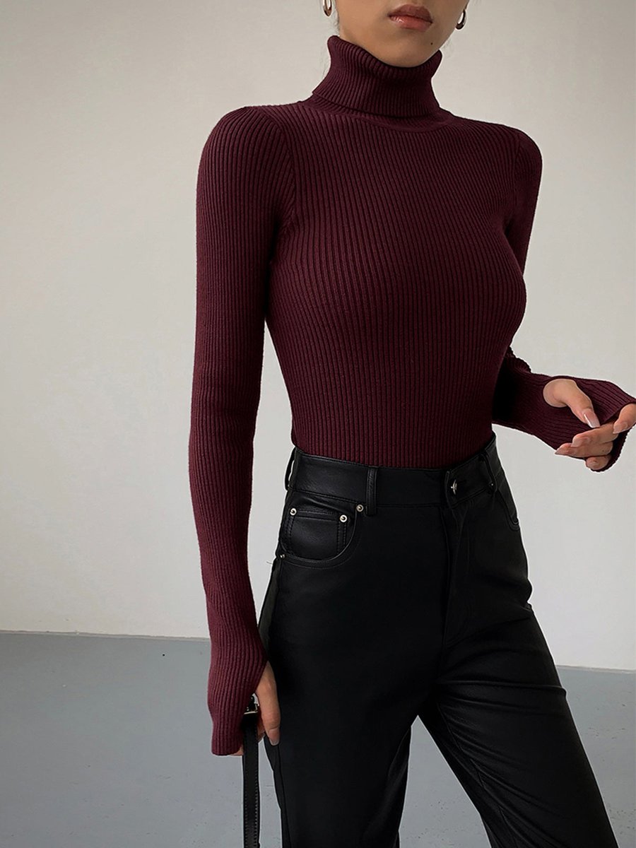Fine-Rib High-Neck Longline Jumper