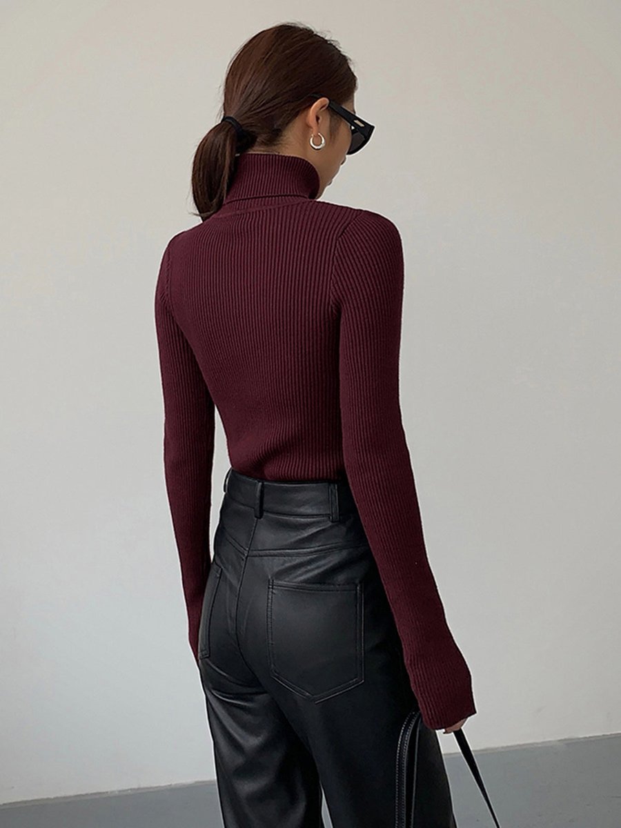 Fine-Rib High-Neck Longline Jumper