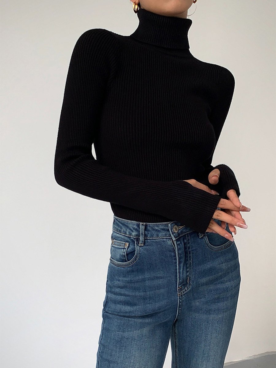 Fine-Rib High-Neck Longline Jumper