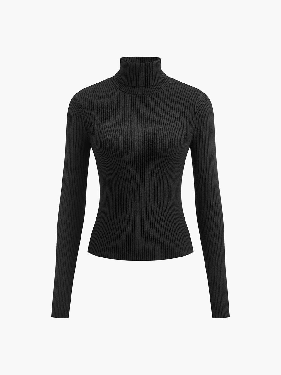 Fine-Rib High-Neck Longline Jumper