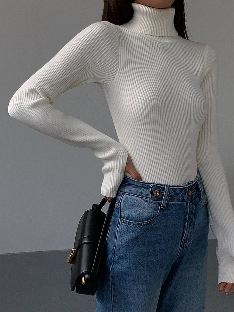 Fine-Rib High-Neck Longline Jumper