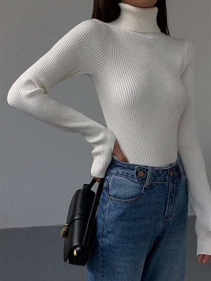 Fine-Rib High-Neck Longline Jumper