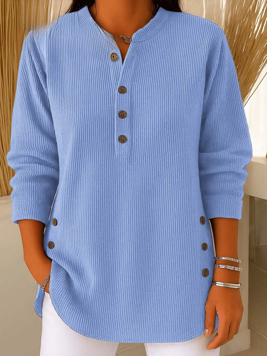 Side-Button Ribbed Longline Henley Tunic