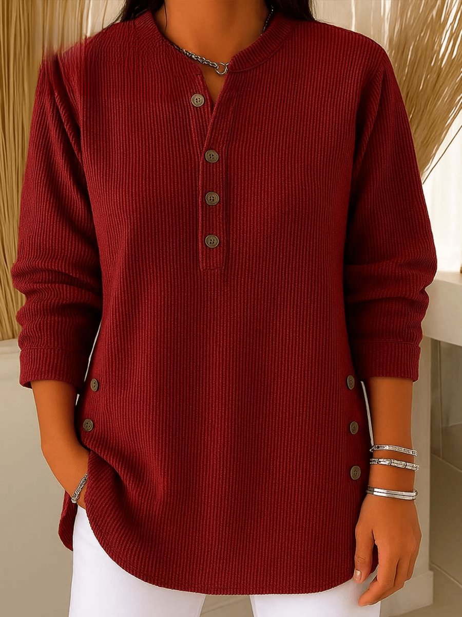 Side-Button Ribbed Longline Henley Tunic