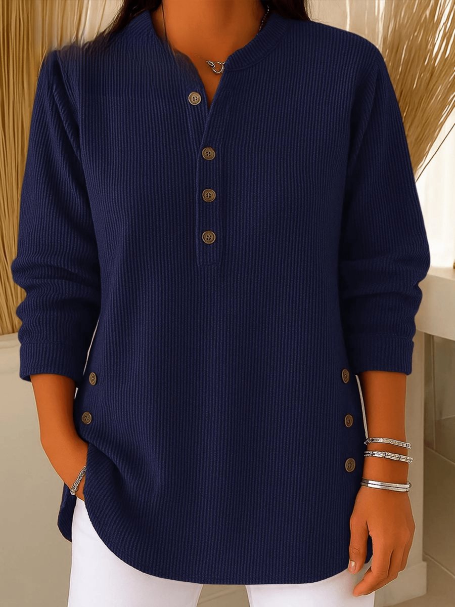 Side-Button Ribbed Longline Henley Tunic