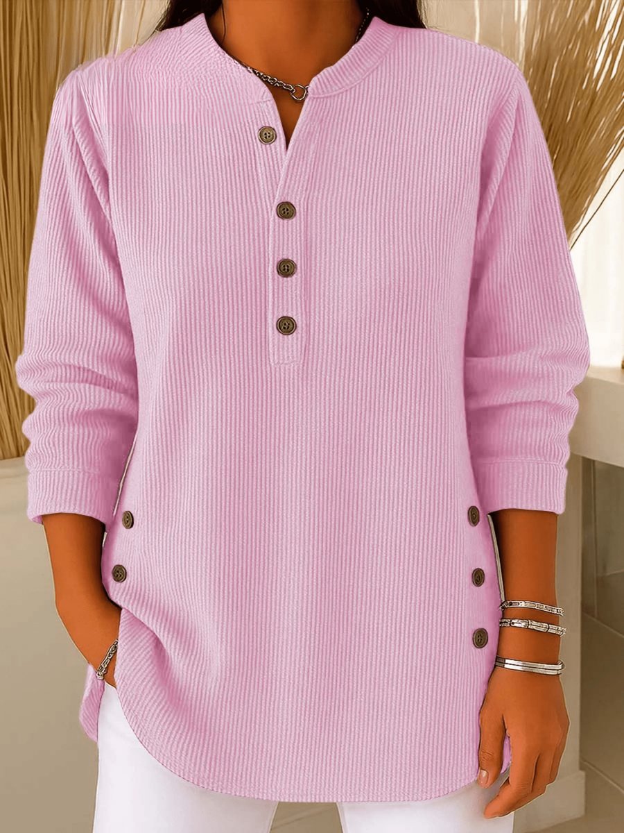 Side-Button Ribbed Longline Henley Tunic