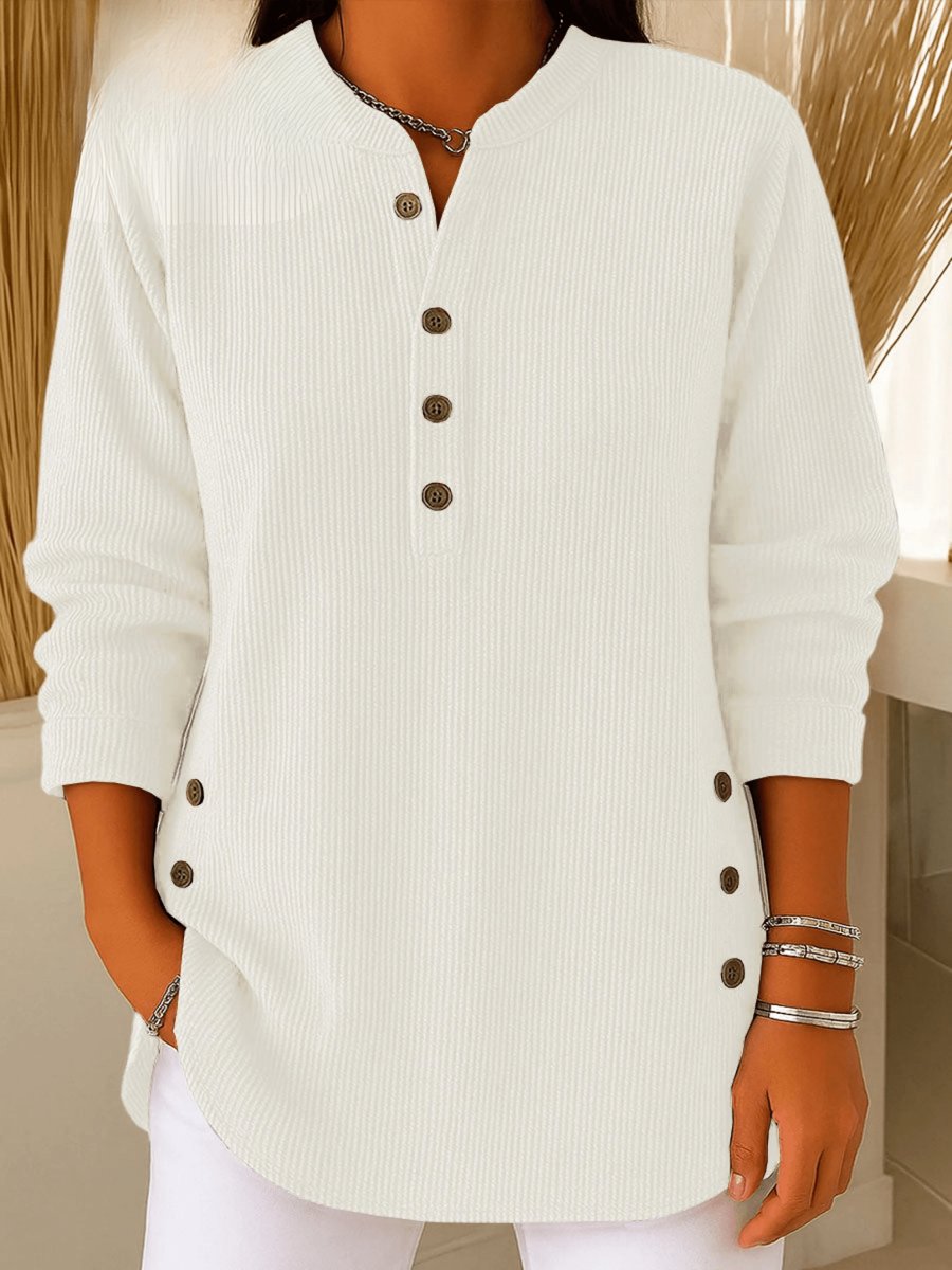 Side-Button Ribbed Longline Henley Tunic