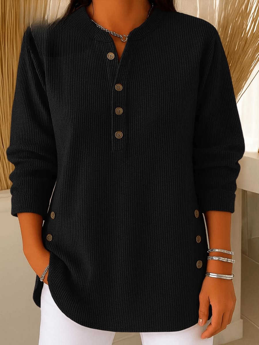Side-Button Ribbed Longline Henley Tunic