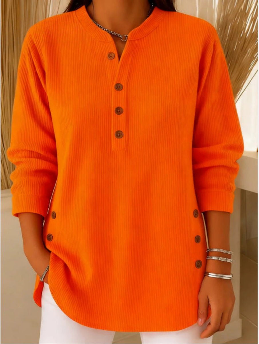 Side-Button Ribbed Longline Henley Tunic
