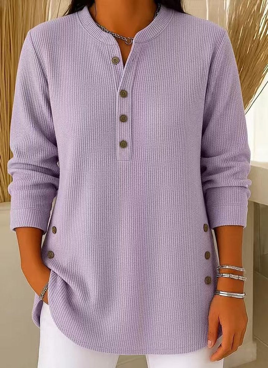 Side-Button Ribbed Longline Henley Tunic