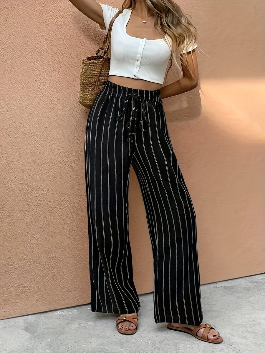 Women's Pinstripe Wide Leg Linen Trousers