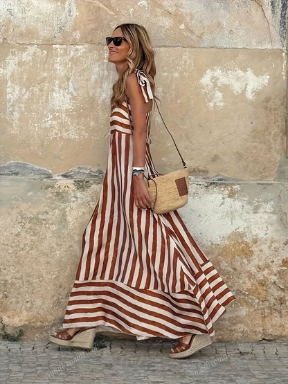 Tiered Striped Maxi Dress with Tie Straps